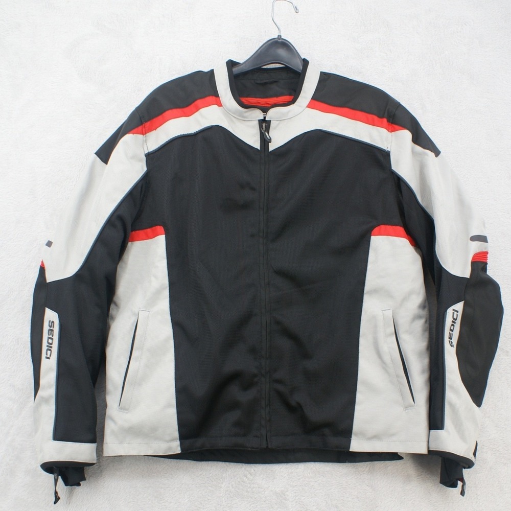 Sedici Mens Mesh Motorcycle Jacket Black Grey Red Removable Liner 2XL